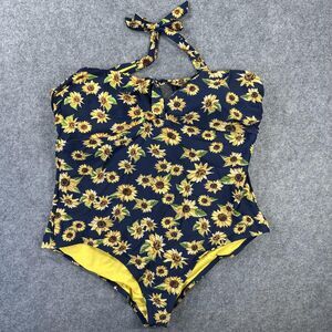 Peyton & Parker Swimsuit Womens 3X Navy Sunflower One Piece Halter Padded Ruched